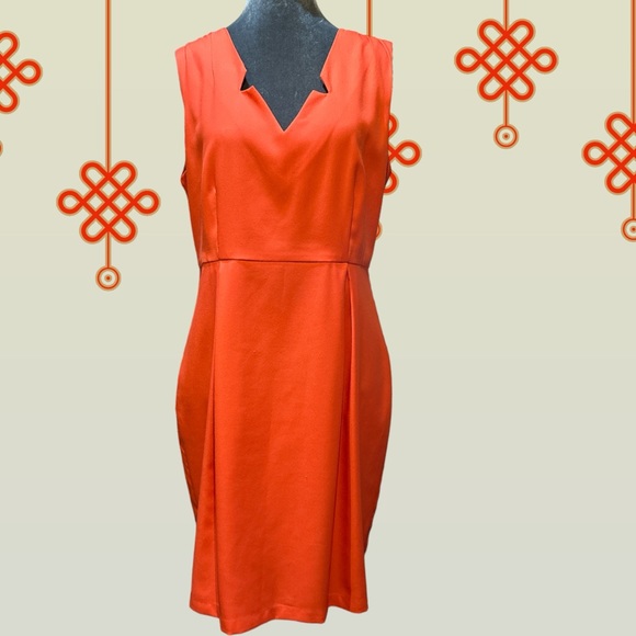 Pink Martini bright tangerine sleeveless midi length spring summer dress - Picture 1 of 4